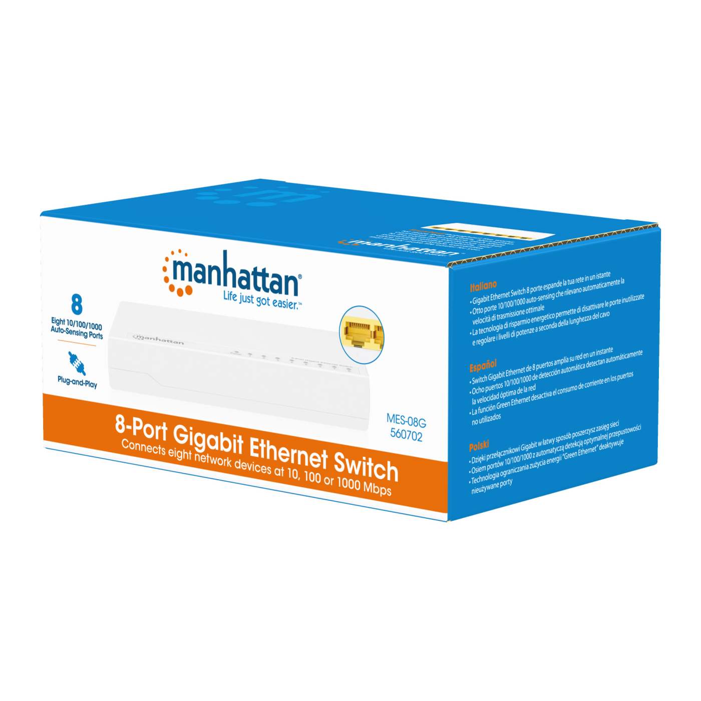 8-Port Gigabit Ethernet Desktop & Wall Mount Network Switch | 6-Pack | Plug & Play | Fanless Packaging Image 2