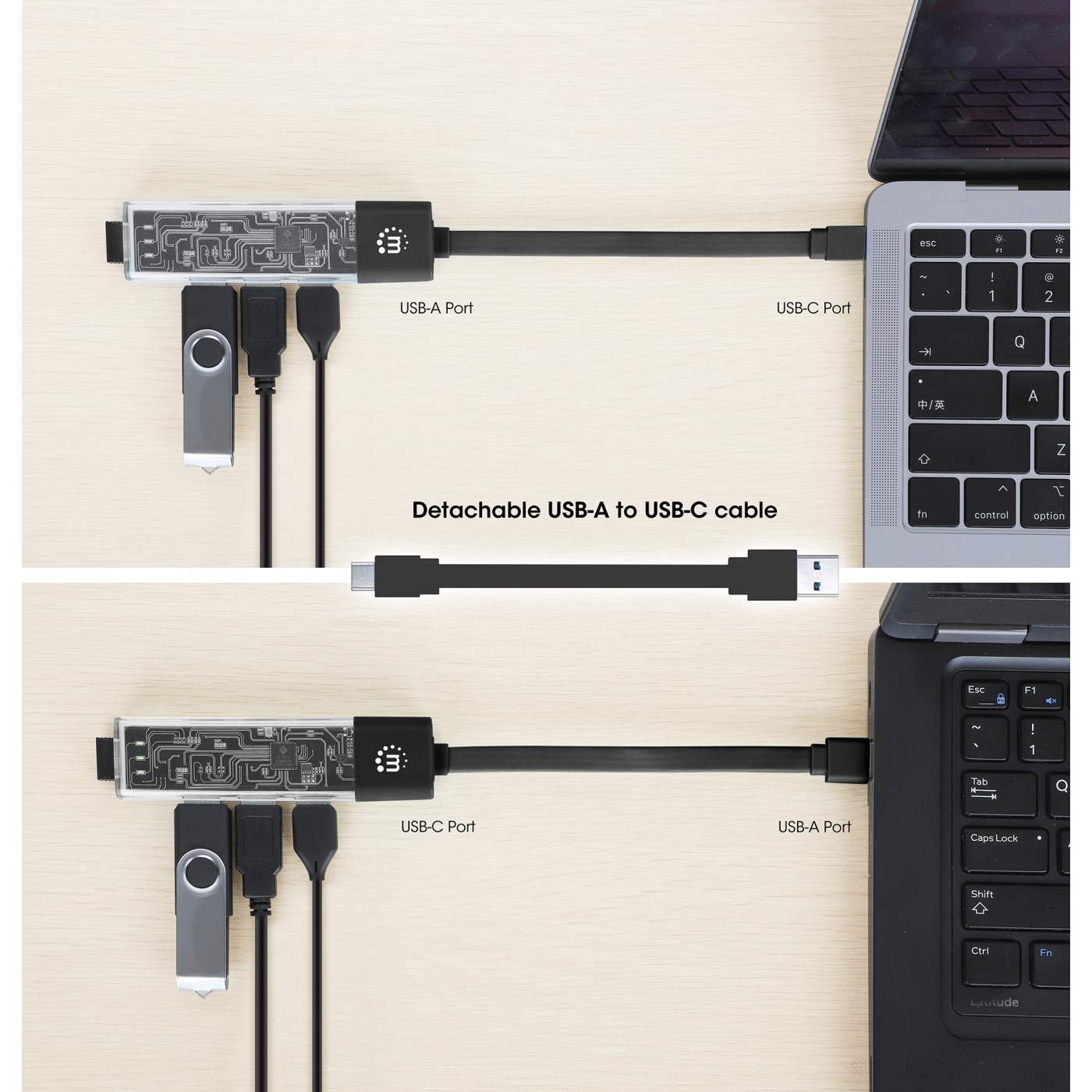 Transparent 4-Port USB 3.0 Type-C / Type-A Combo Hub Image 4