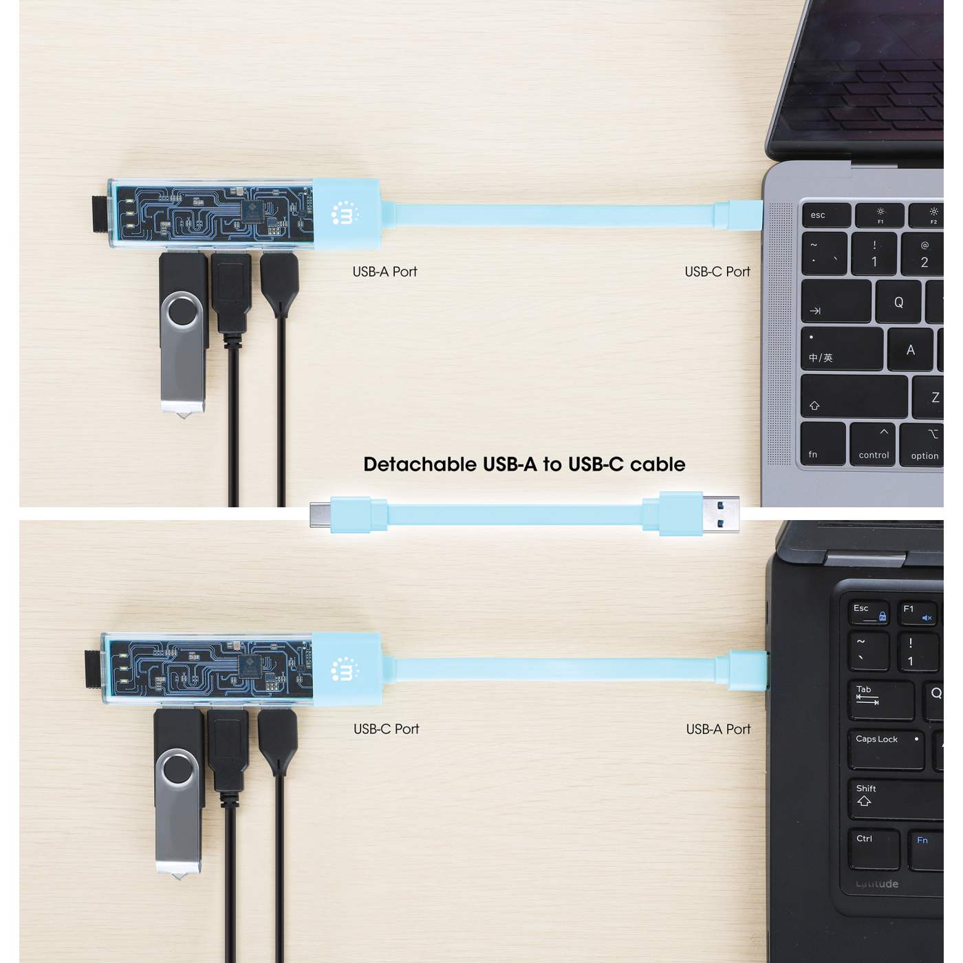 Transparent 4-Port USB 3.0 Type-C / Type-A Combo Hub Image 4