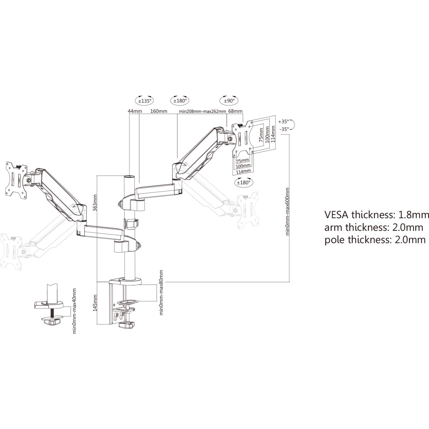 Universal Gas Spring Dual Monitor Mount Image 11